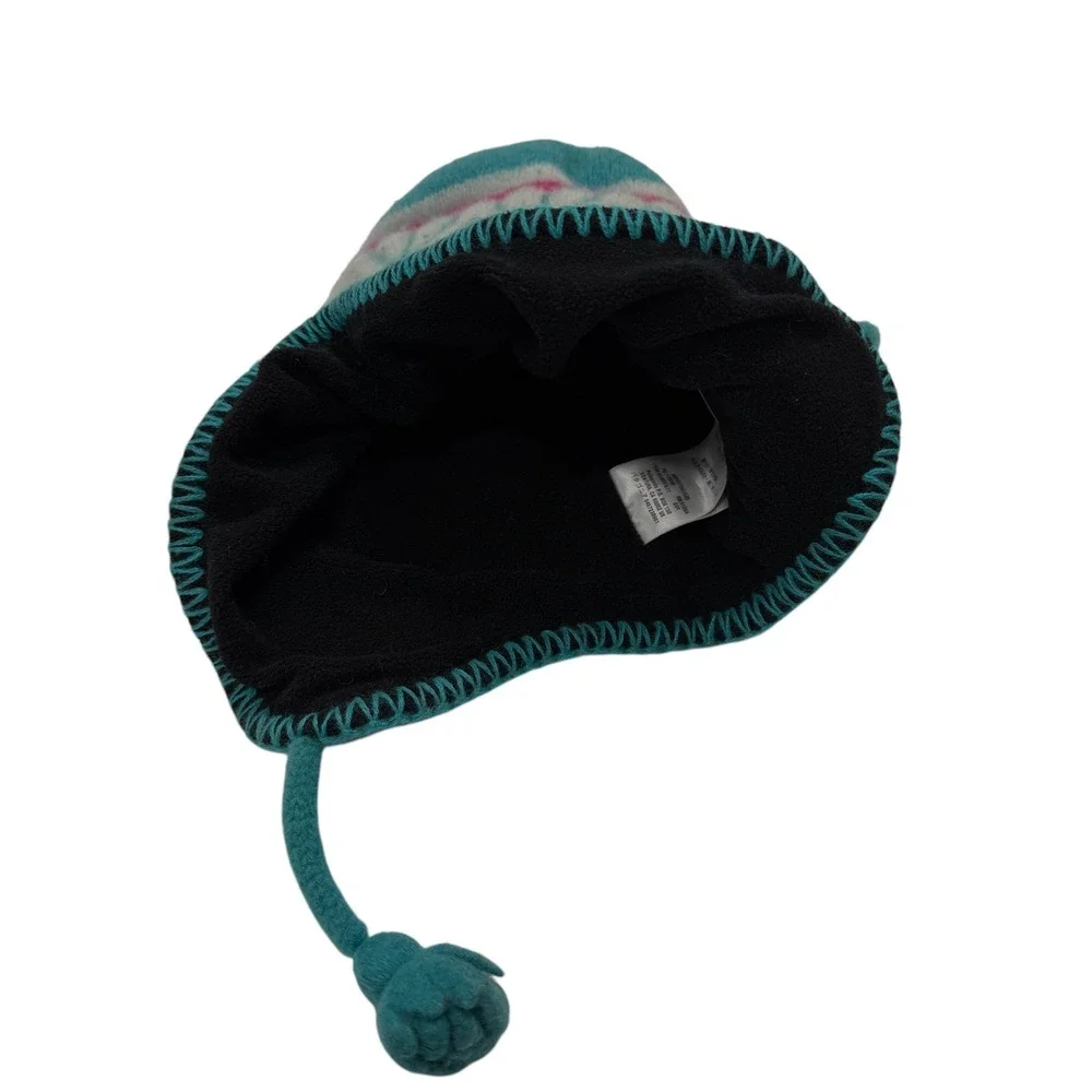 Patagonia Kids Wooly Hat Teal Fair Isle‎ Knit Fleece Lined Earflap Beanie Hat